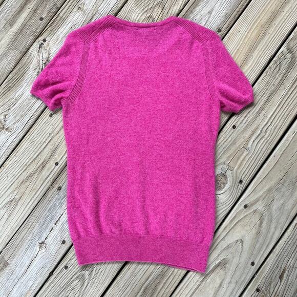 Saks Fifth Avenue Women's Bright Pink Short Sleeve Cashmere Sweater Size M - Picture 2 of 7